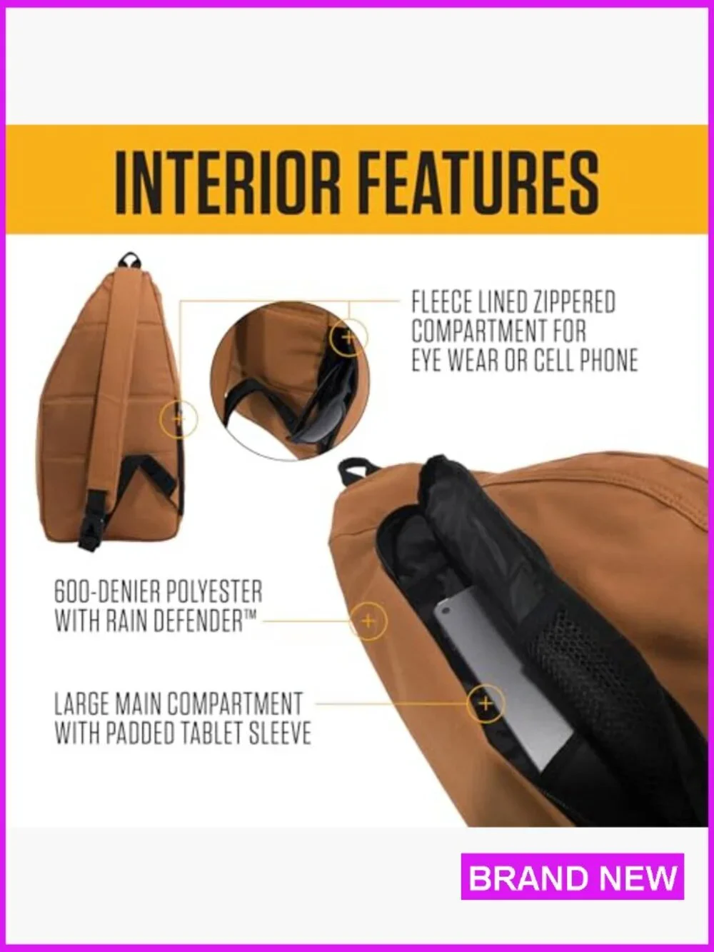 Heavy Duty Crossbody Sling Backpack with Tablet Sleeve Water Resistant